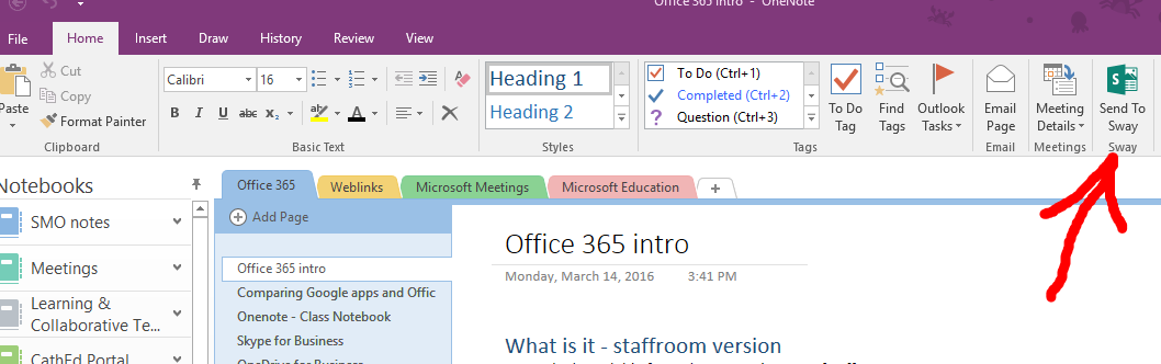 OneNote send to sway installed