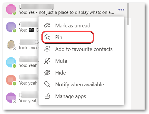 Microsoft Teams how to pin a chat message