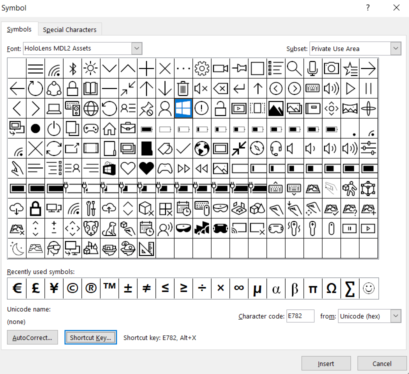 Windows symbols shortcut keys