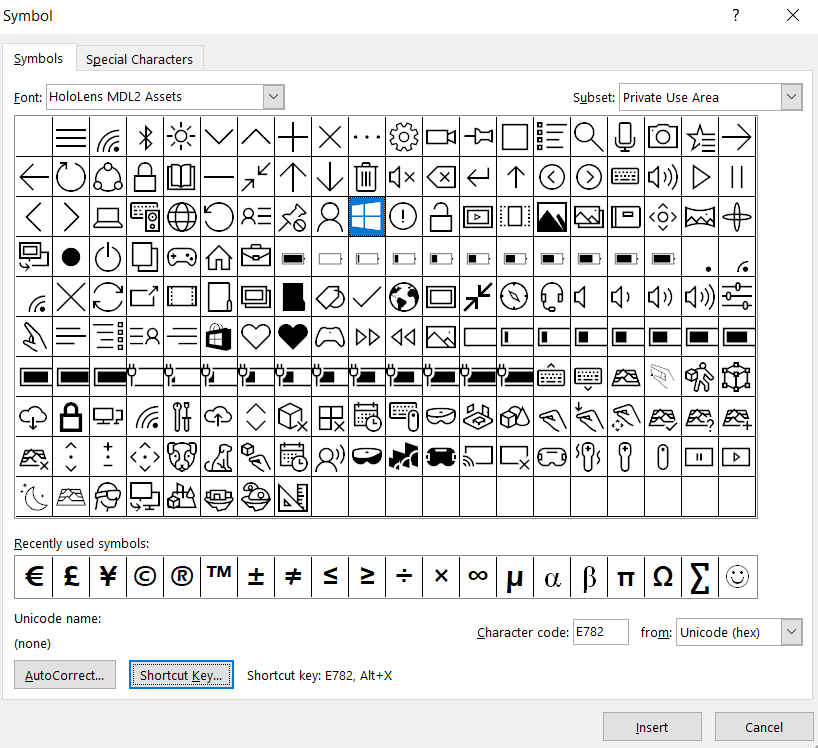 microsoft word list symbols