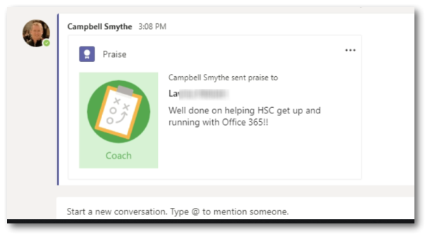 Teams – Give a colleague Praise | @cdsmythe