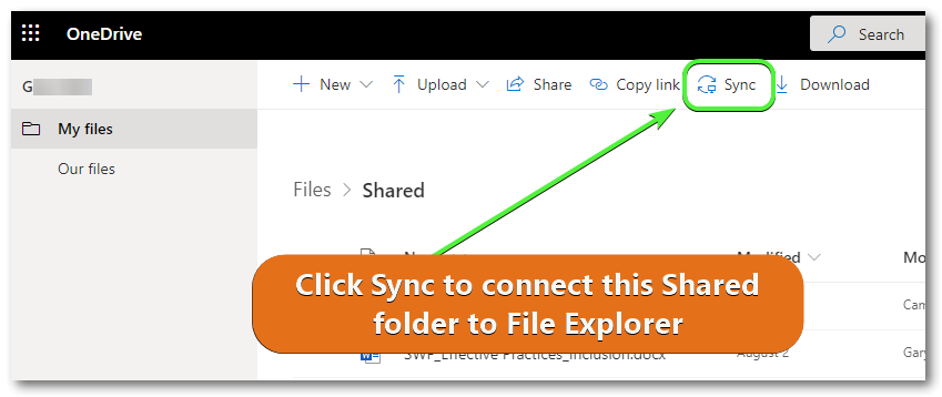 OneDrive shared files sync file explorer
