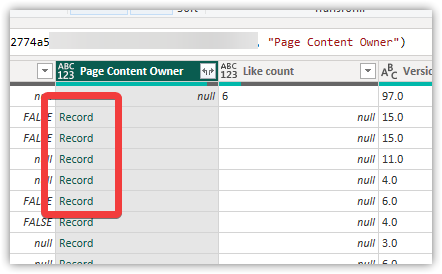 Record is displayed - power bi table shows list not persons name