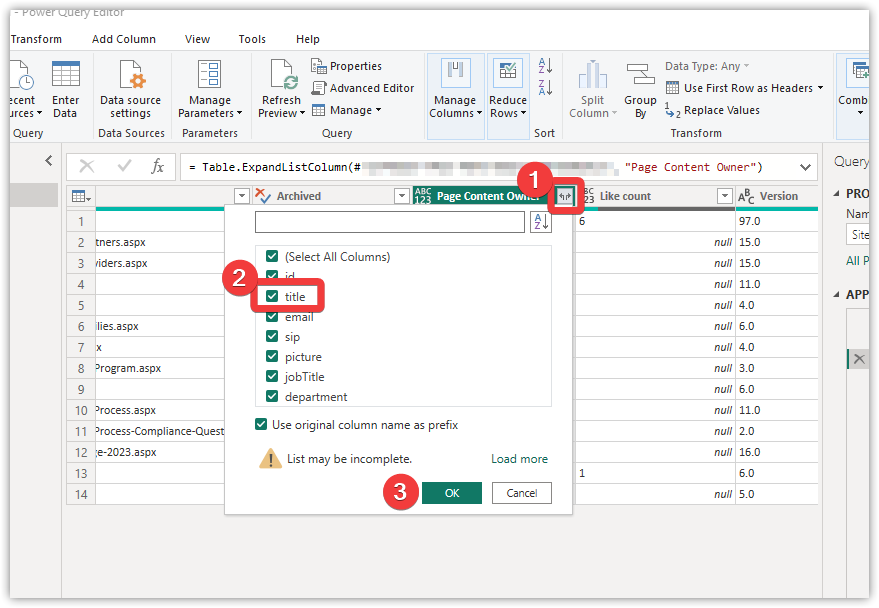 person column Problem solved - power bi table shows list not persons name